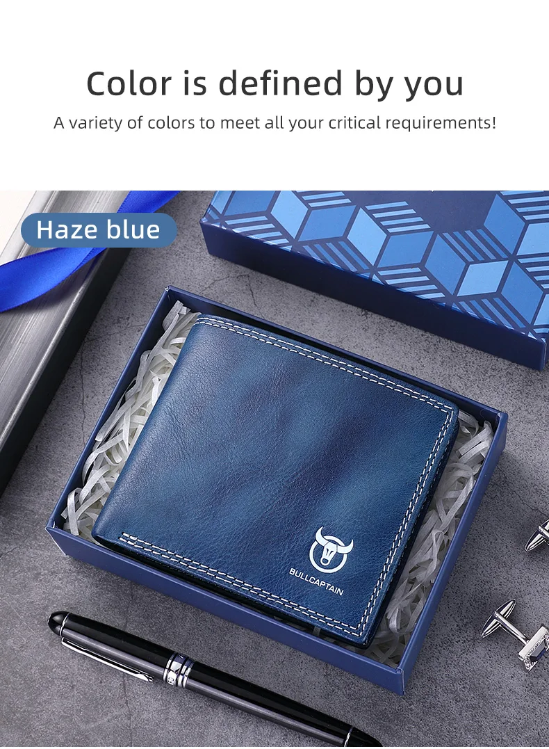 BULLCAPTAN Echtes Leder männer Brieftasche RFID Funktion Mode männer Karte Clip Brieftasche Neueste Geschenk Box männer Business brieftasche QB032 – Detail 6