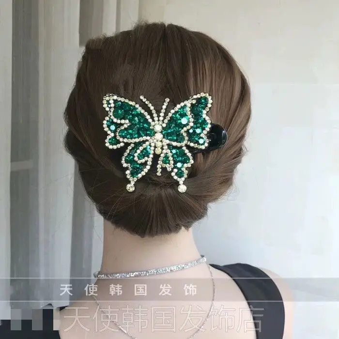 

Luxury new butterfly diamond duckbill clip all season high-end beautiful and fashionable women's hair accessories hair clip