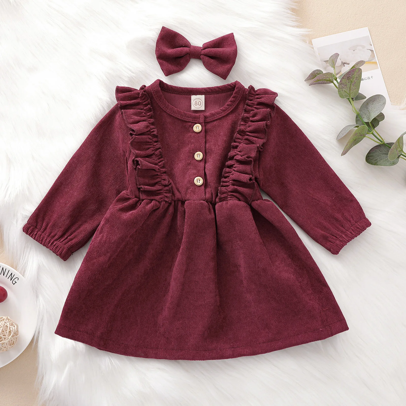 

Shiny Toddler Baby Long Sleeves Corduroy Birthday Party Graduation Ceremony Casual Christmas Holiday Dress