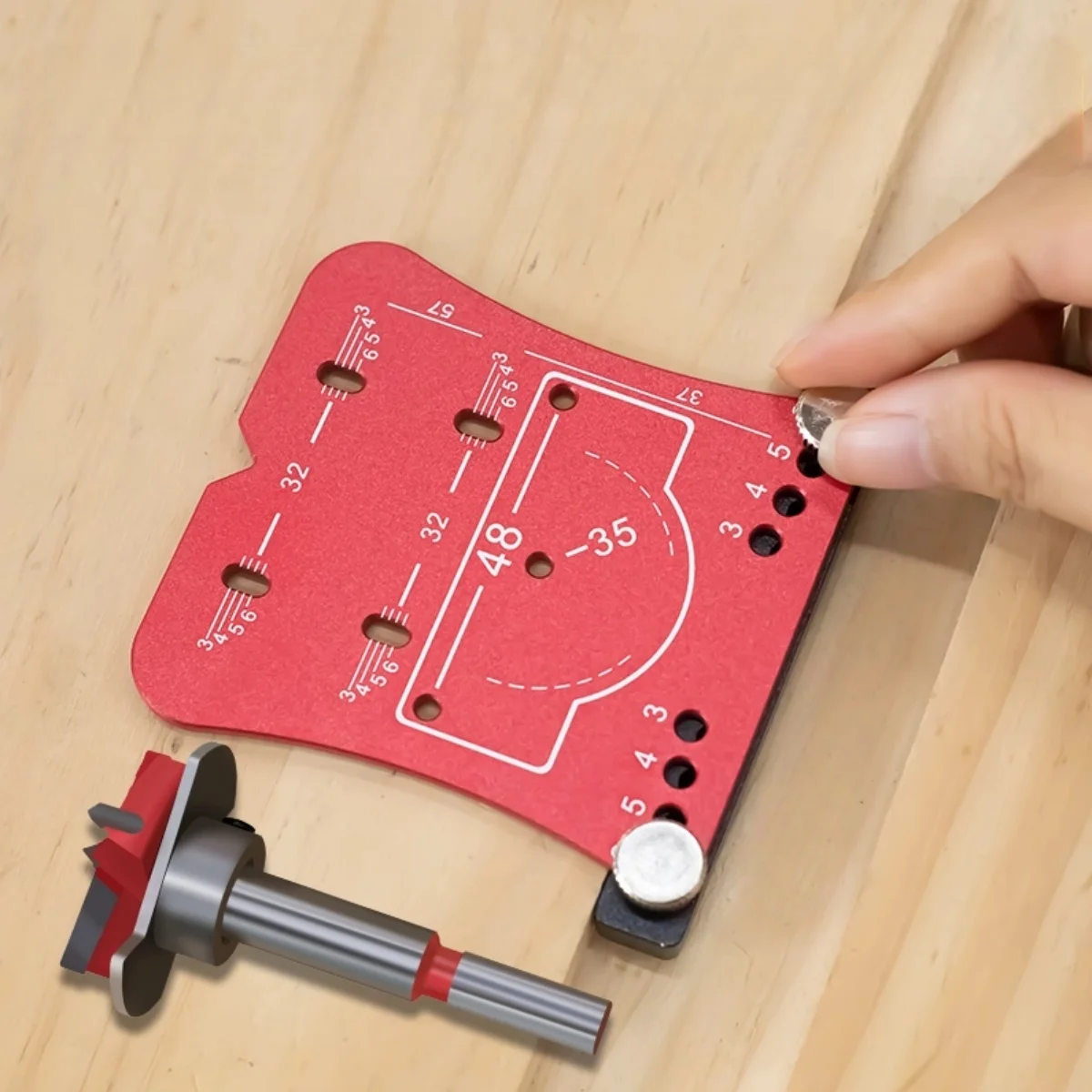 Adjustable 35mm Cabinet Hinge Jig, Aluminum Alloy Euro Hinge Drilling Template, Precision Marking Tool for Concealed Hinges