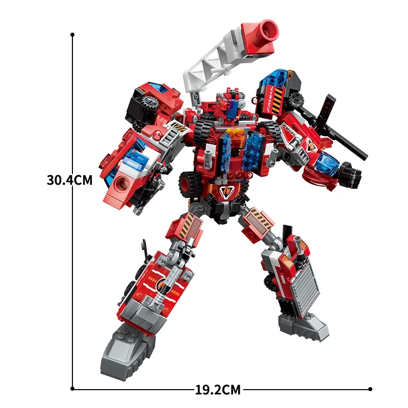 496PCS Transforming Robot Mecha Building Blocks 6 in 1 City fire Truck Vehicle Assembly DIY Toys Gifts For Bricks Children 2024