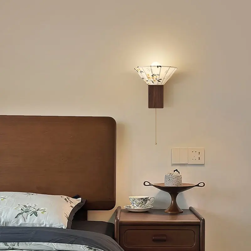 اليابانية الرجعية زهرة النسيج الطباعة مصابيح الحائط الديكور الفني جو الشمعدانات تركيبات غرفة الشاي بهو غرفة نوم السرير #5