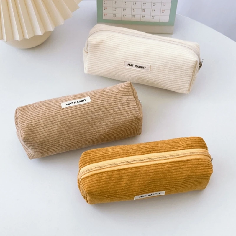 2Pcs Large Capacity Pencil Bag Corduroy Pen Case Multipurpose Pen Pencil Case