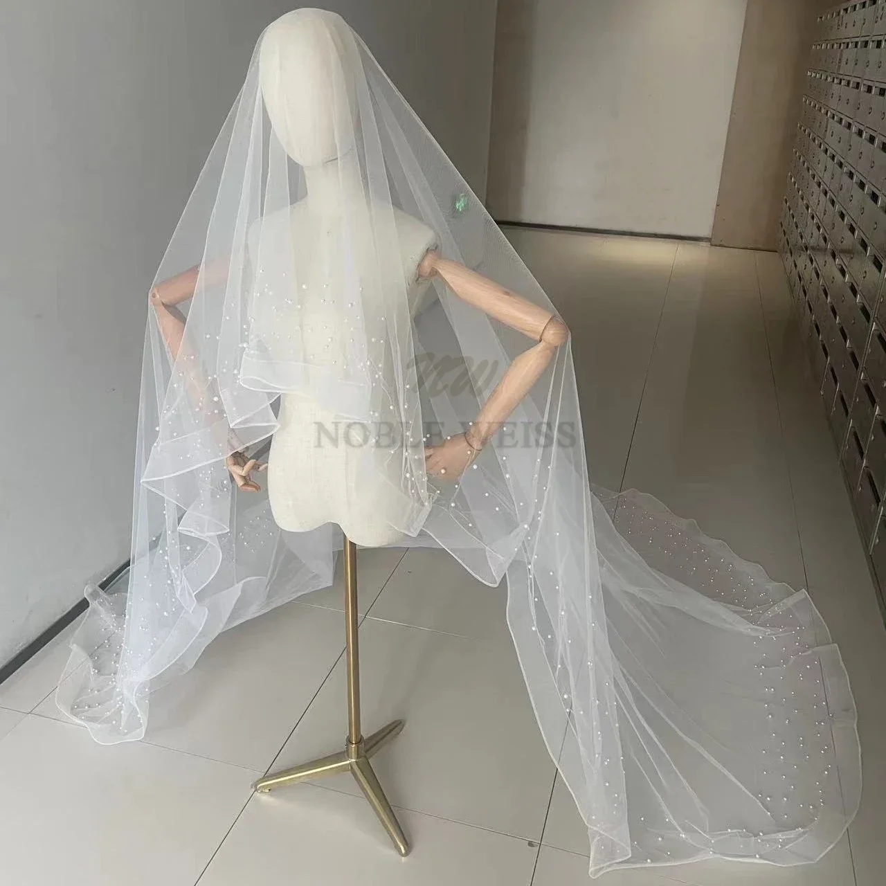 

Свадебная фата из бисера, однослойная фата для невесты с эластичной сеткой, фата из тюля, аксессуары 3*3 метра по индивидуальному заказу