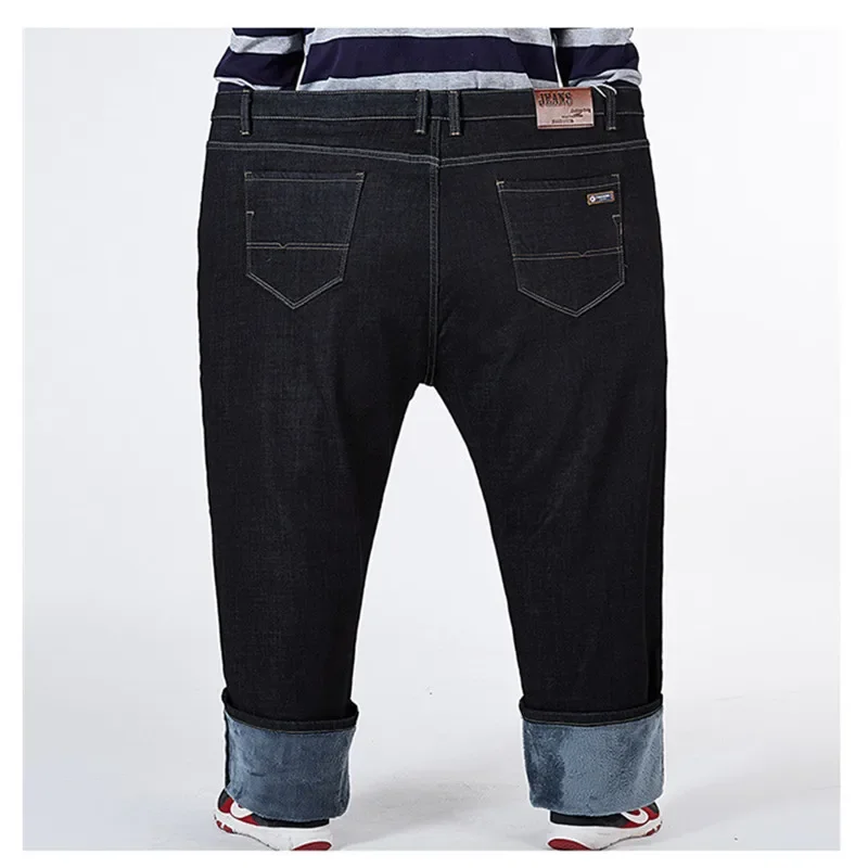 Winter Jeans Fleece Warm Black Men Straight Pants Thicken Large Size Plus 44 46 48 50 52 Loose Stretched Autumn Denim Trousers