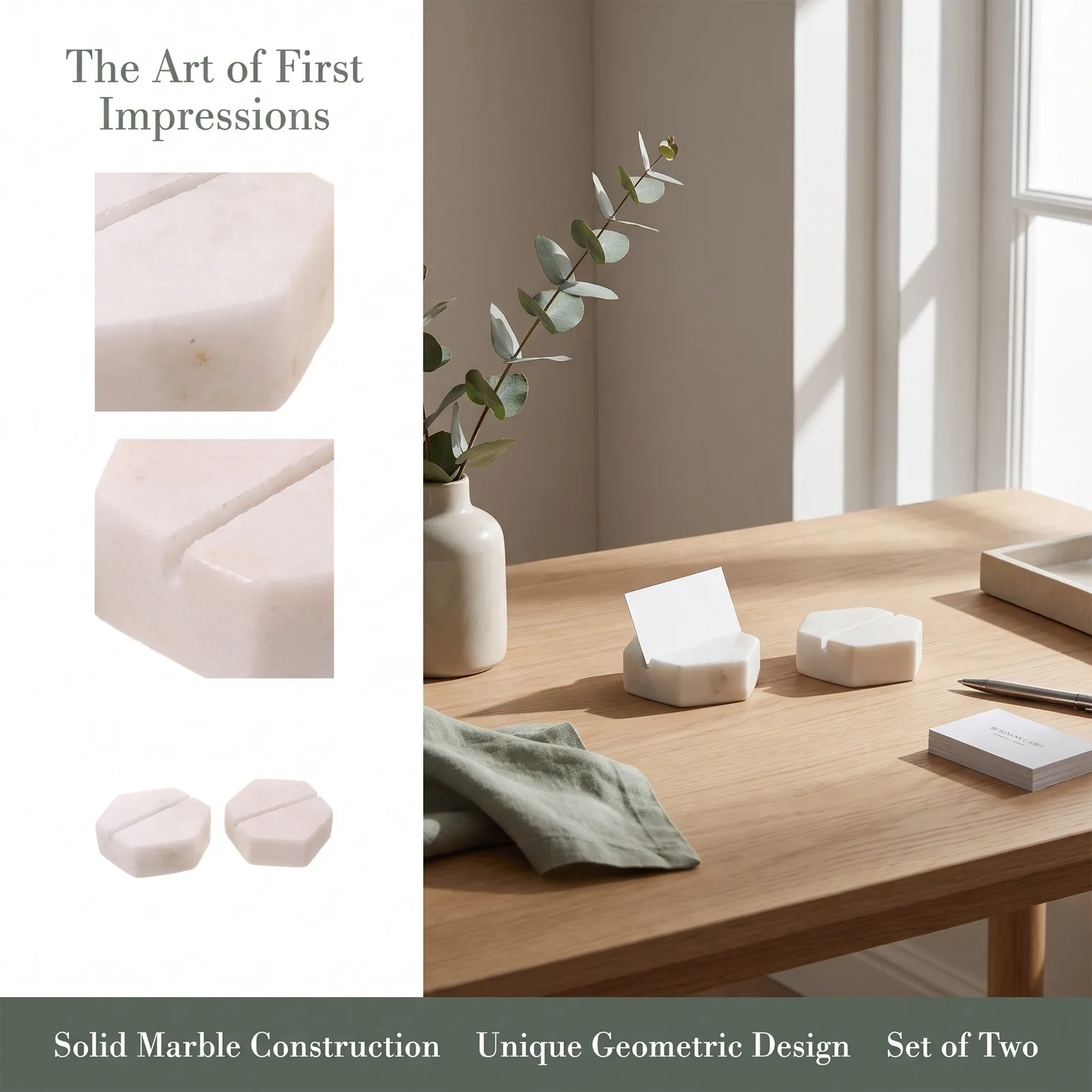 2Pcs Marble Business Card Holder Creative Geometric Desktop Office Desk Organizer Mini Note Holder for Home Office 2.36x2.17