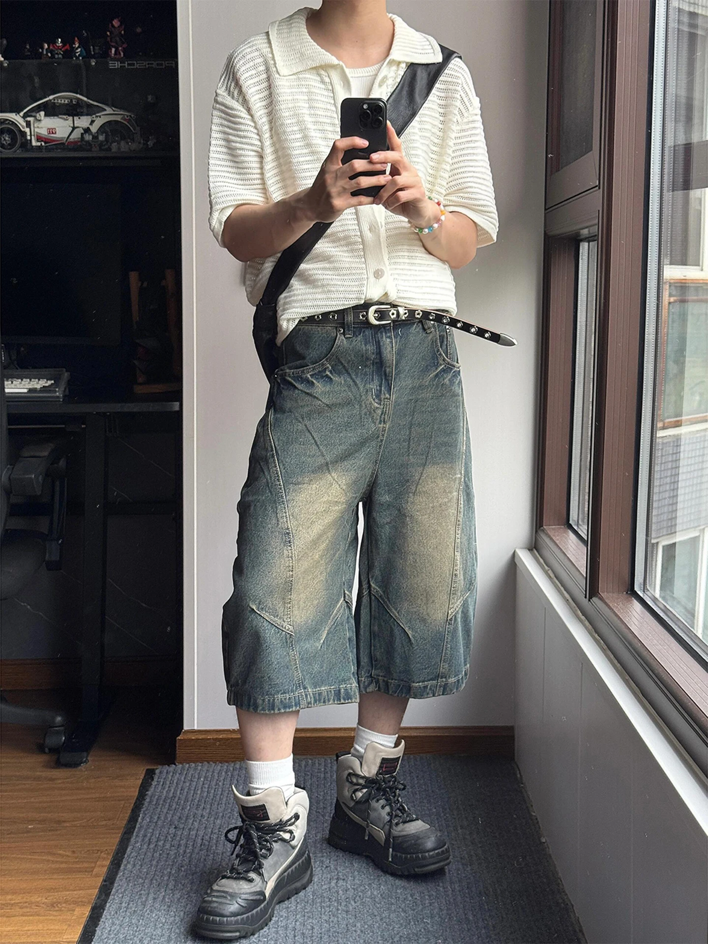 

Синие мужские джинсы из денима в американском ретро-стиле, летние, с эффектом потертости, широкие брюки Cleanfit Design Sensation