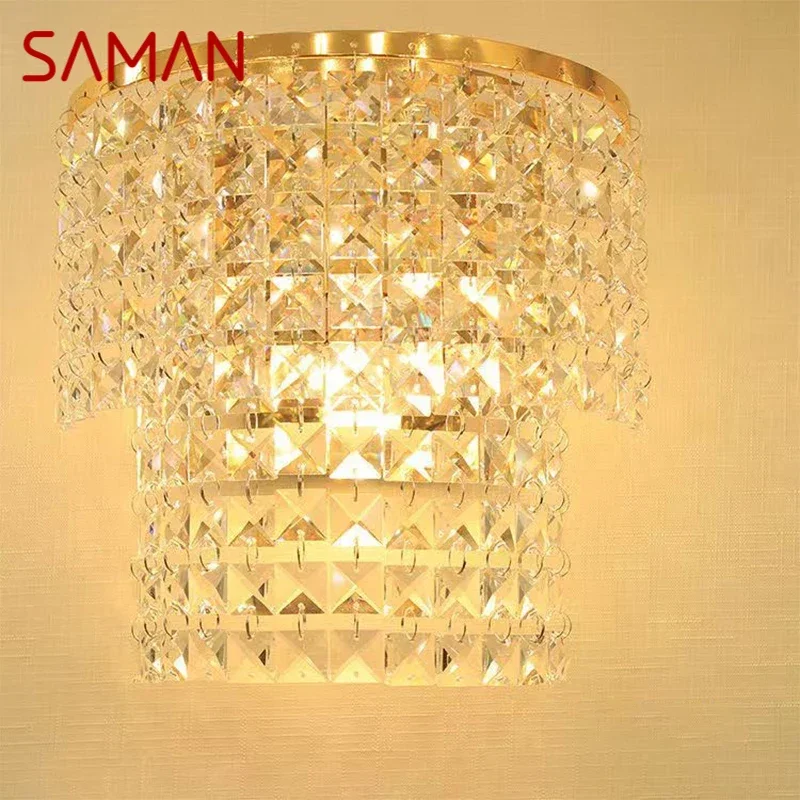 

SAMAN Contemporary crystal Wall Lamp Indoor Art Living Room Bedroom Bedside Lamp luxurious Hotel Corridor Hallway Wall Lamp