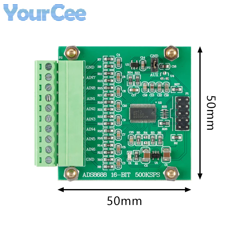 Imagem -03 - Placa de Conversão Analógica Digital Módulo de Aquisição de Sinal Ads8688 16 Bits Sar Adc ad 500 Sps Entrada Única Bipolar Canais Pcb