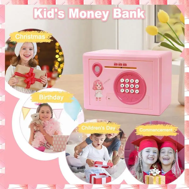 JAJA Piggy Bank For Kids,Fingerprint Password Money Saving Box,Coin Bank Money Safe ATM Machine Gift For Birthday