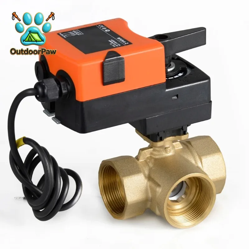 1'' Mixing Valve Three Way T Type Proprotion Valve A-C/DC24V 0-10V Modulating Valve for Flow Regulation or On/o-ff Control