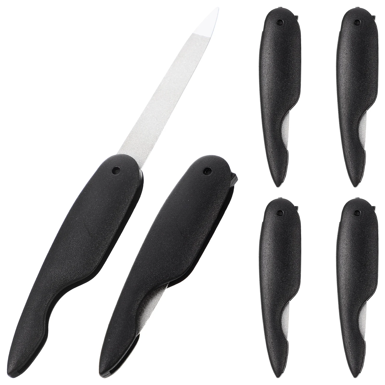 

6pcs Nail File Mini Folding Bird Black Portable Salon Tools Stainless Steel Durability Practical Use Manicure Supplies
