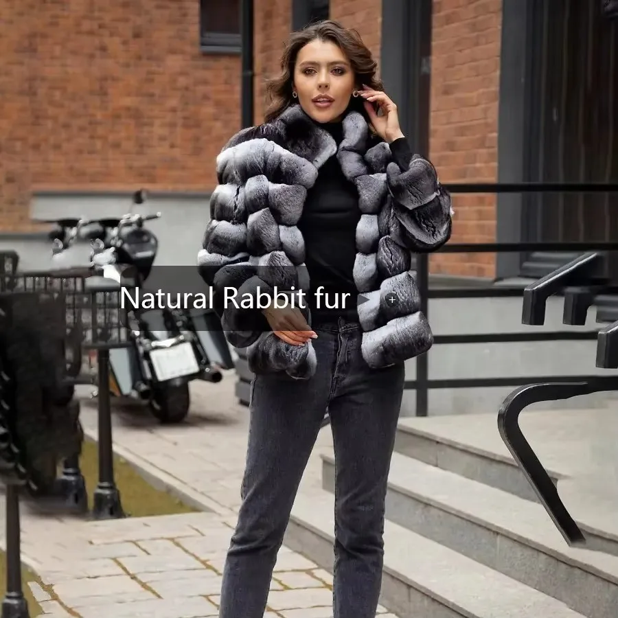 Chinchilla Rabbit Fur Coats 2024 New Arrivals Cropped Fur Jacket Real Rabbit Fur Jackets Womens Clothing