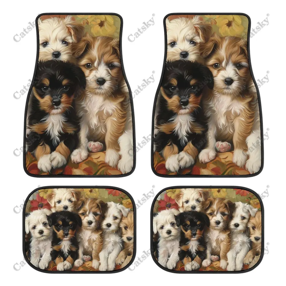 

Dog Family Gathering Car Floor Mats 4-piece Front Rear Carpet Stain-resistant Complete Set Suitable for SUV Truck Interior Decor
