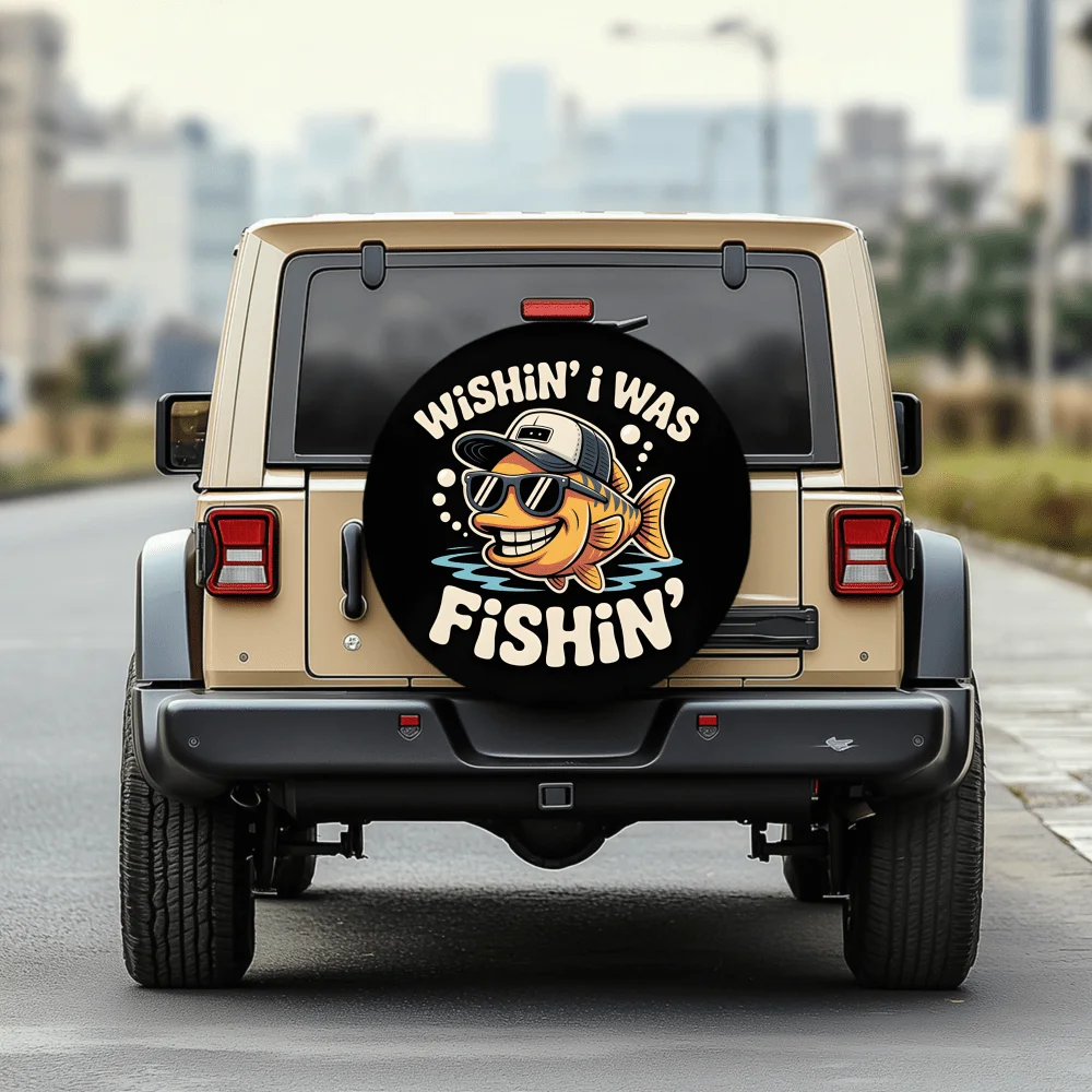 Cool Sunglasses Fishing Fish Pattern | 30/34 Inch Multi-Functional Tire Cover, Suitable For Jeep, Trailer, RV, Off-Road Car, Tru