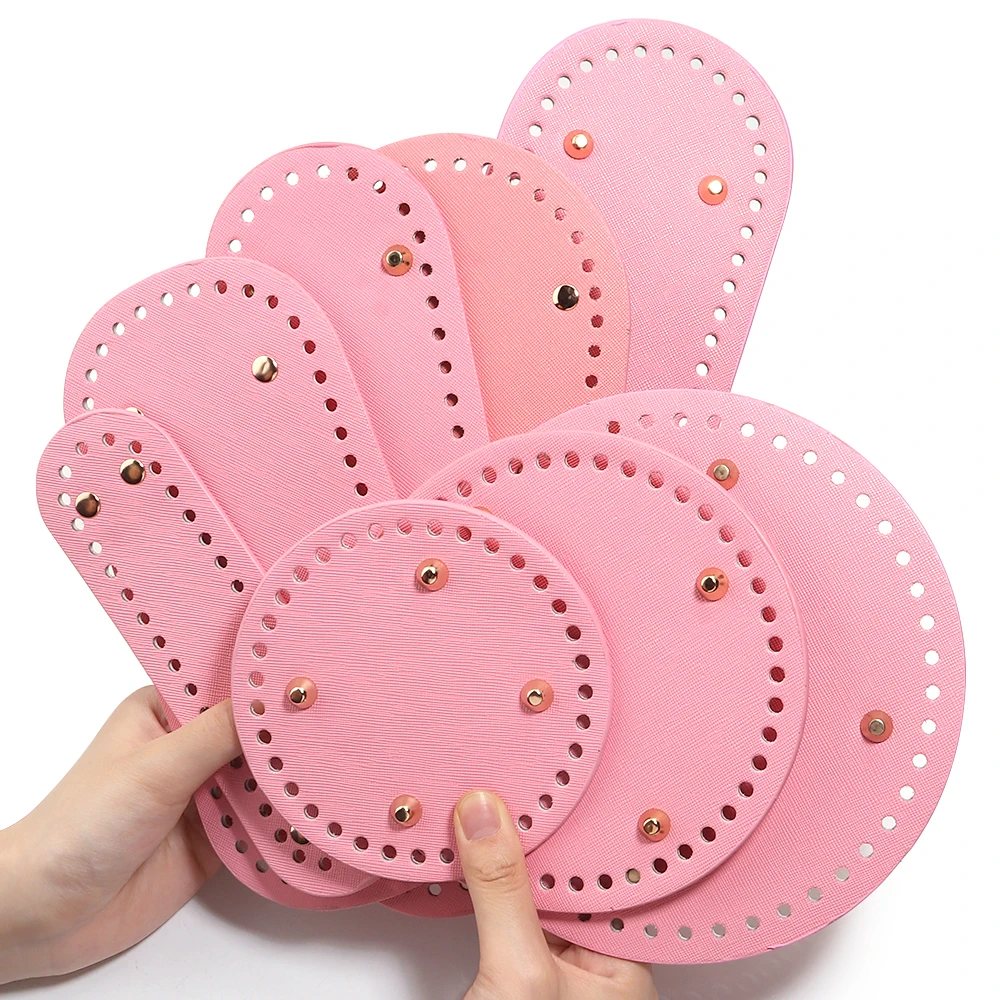 Multiple Sizes PU Leather Bag Base Pink Round Oval Bag Bottom For DIY Handmade Knitted Crochet Bag Bottom Accessories