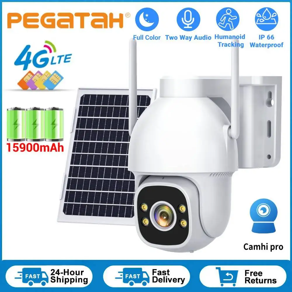 

5MP 4G Солнечная камера AOV Черный свет Полноцветное наружное наблюдение 4X ZOOM Расширенная батарея IP66 Водонепроницаемая двусторонняя камера