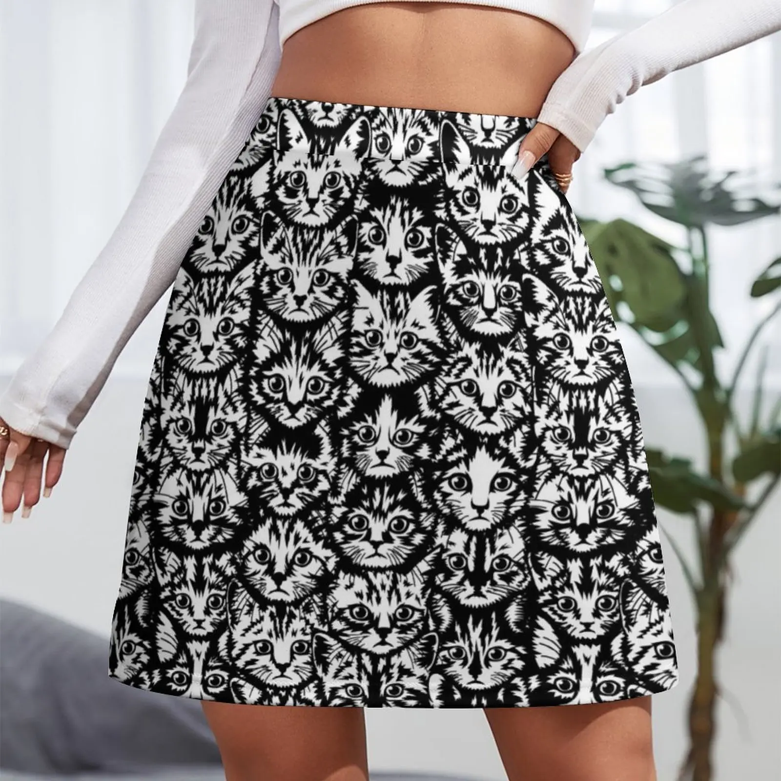 Kittens-minifalda clásica en blanco y negro para mujer, ropa coreana, faldas, falda