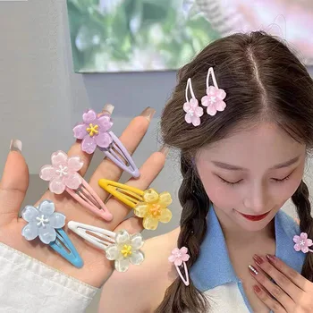 5pcs ורוד סיכת שיער עבור בנות יפה פוני הצמד הצמד שיער קליפ צבע ממתקים צבע קטן פרח bb קליפים יפנית