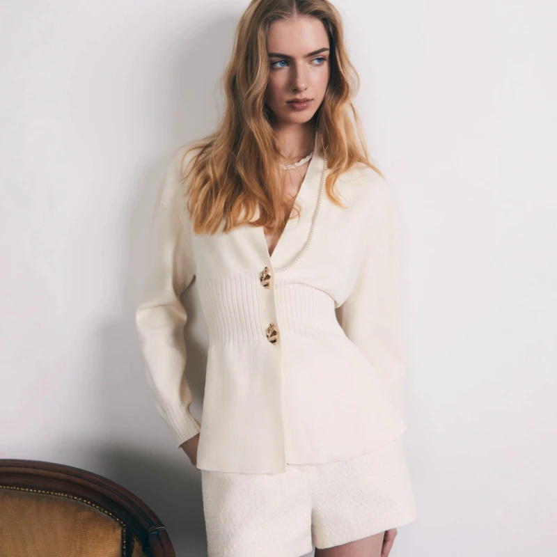 TARUXY-cárdigan de punto con botones de Metal para mujer, suéter de punto ajustado a la moda con cuello en V y mangas largas con aberturas, abrigo para mujer, novedad de otoño