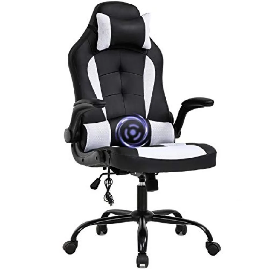 

Massage Gaming Chair Office Chair Ergonomic PU Leather Desk Chair with Lumbar Support Headrest Flip-Up Armrests and Swivel Roll