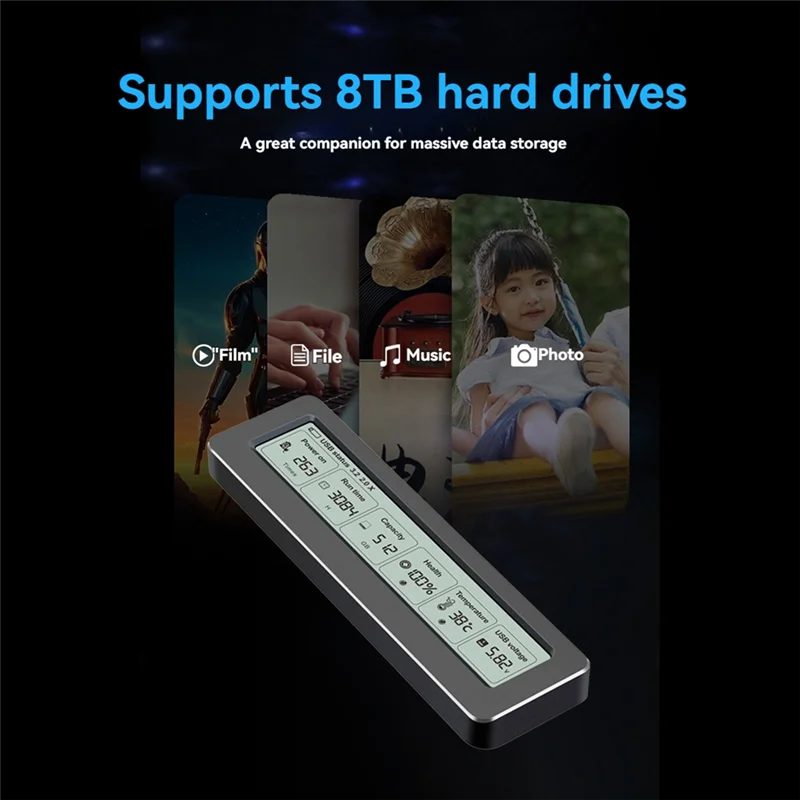 

M.2 SSD NVME/NGFF Case USB3.2 Gen2 Type C 10Gbps SSD Adapter With Display Screen Intelligent Digital Health Detection-AU47