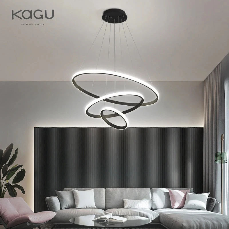 

Modern Pendant Lamp Led Rings Circle Ceiling Hanging Chandelier Black Loft Living Dining Room Kitchen Indoor Lighting Fixture