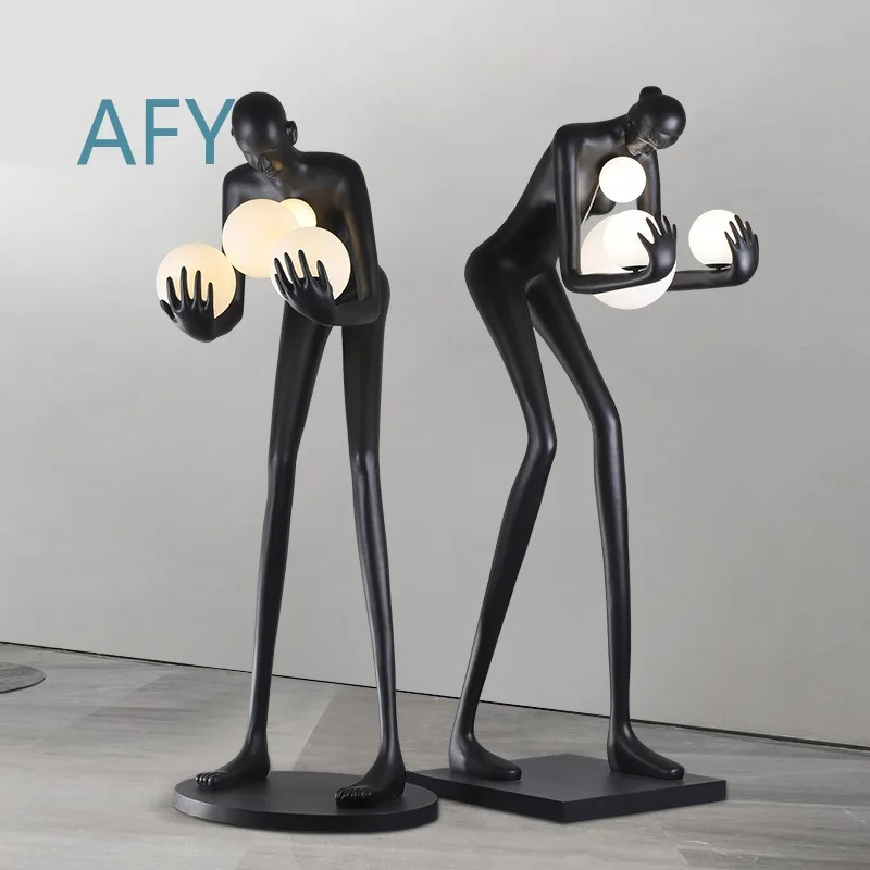 Window Floor-to-Ceiling for Home Exhibition Hall Nordic Human-Shaped Decorative Ornament Artwork Floor Lamp Art Sculpture