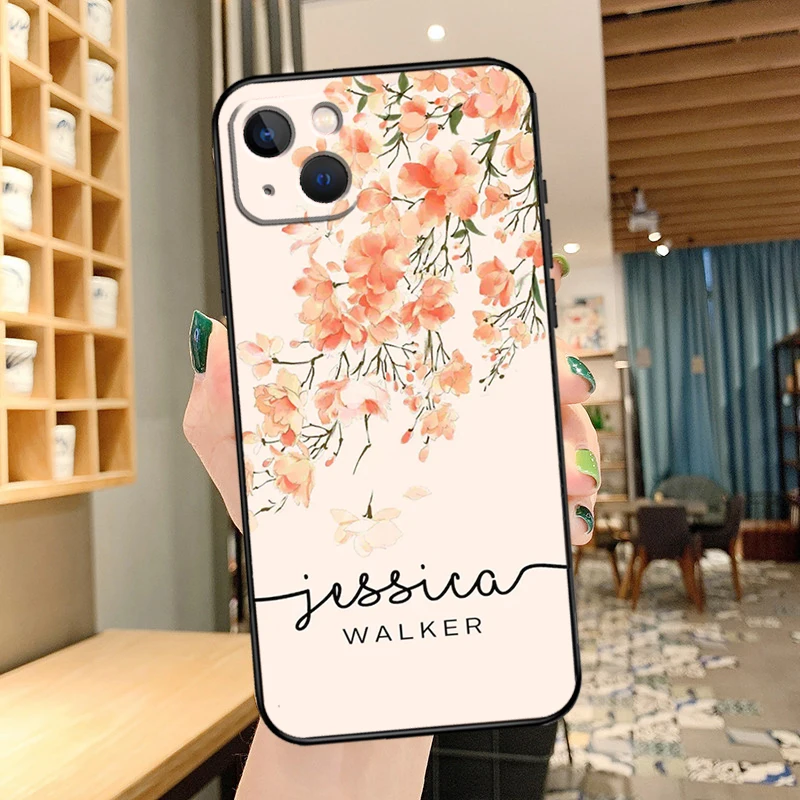 PERSONALISIERTE Blumen-Namensabdeckung für iPhone 14 15 16 Pro Max XS XR X Hülle für iPhone 11 12 13 Pro Max Mini Plus