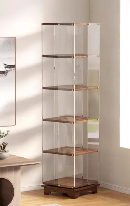 Creative solid wood rotating bookshelf Transparent floor shelf Living room study corner storage bookcase