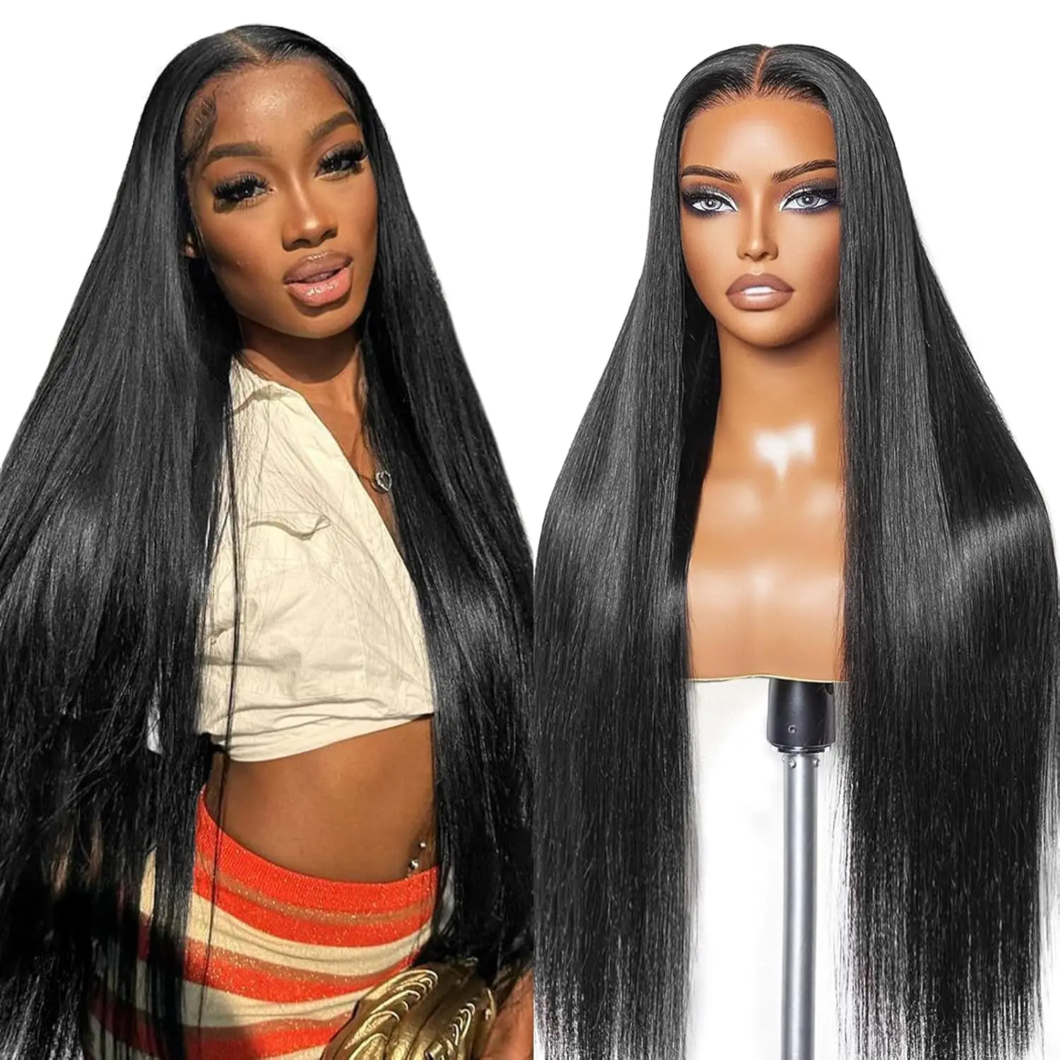 

Glueless Human Hair Wigs Ready To Wear And Go Preplucked Brazilian Bone Straight 13x6 HD Lace Frontal Human Hair Wig For Women