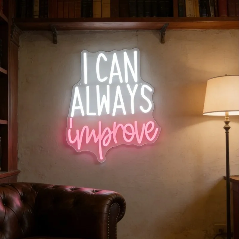 I Can Always Improve Neon Sign LED Light Decor for Bedroom Living Room Office  USB Rechargeable Wall Art Night Light Gift