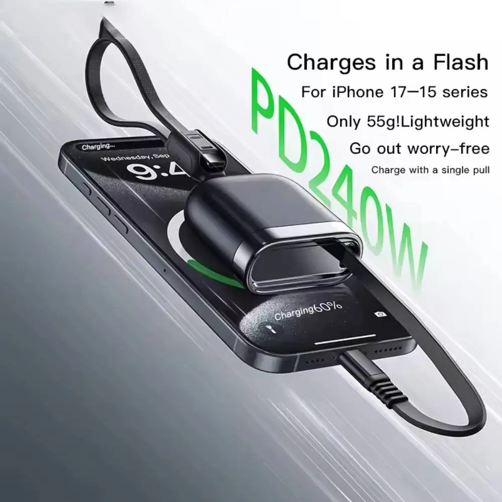 Tragbares, einziehbares 240W Dual-Typ-C-Kabel USB-C-auf-Typ-C-Schnellladekabel Datenkabel für Reisen/Auto für Telefon, Tablet, Laptop.