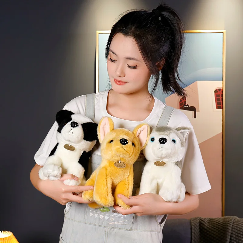 Simulation Husky Dog Plush Toy Real Life Labrador Schnauzer Chihuahua Saint Rona Dolls Lovely Stuffed Toys Kids Birthday Gifts