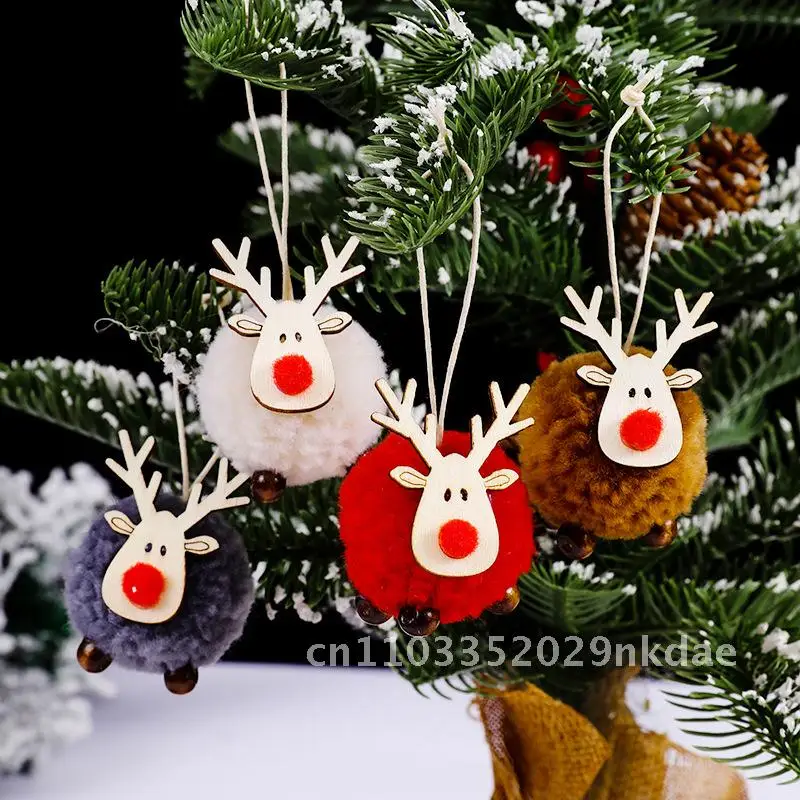 

Felt Deer Pendants Christmas Decorations Creative Elk Lambswool Balls Christmas Tree Pendants Gifts Red Blue White Brown