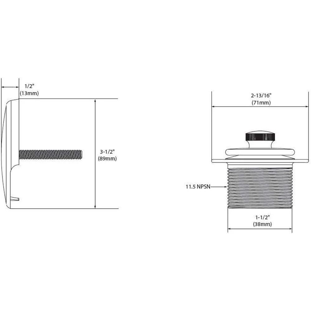Chrome Push-N-Lock Metal Tub Shower Drain Kit Overflow Cover 1-1/2 Inch Threaded Replacement Conversion Plumbing Fixture
