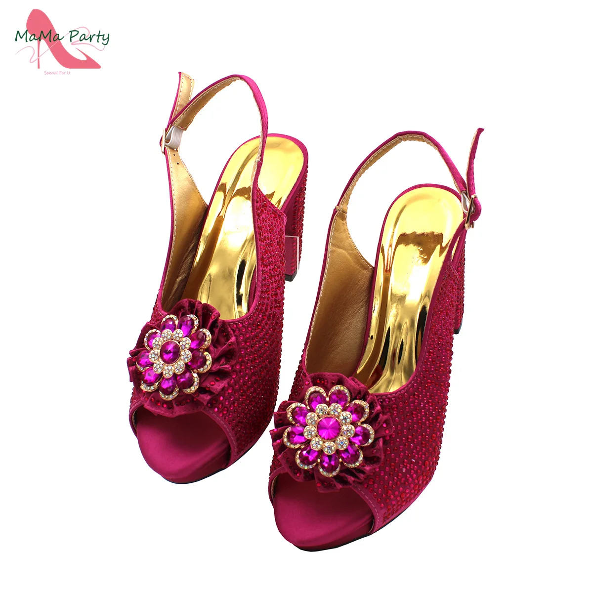 2024 High Quality New Arrivals Italian Design Shoes and Bag Set in Magenta Color Decorate with Rhinestone for Wedding