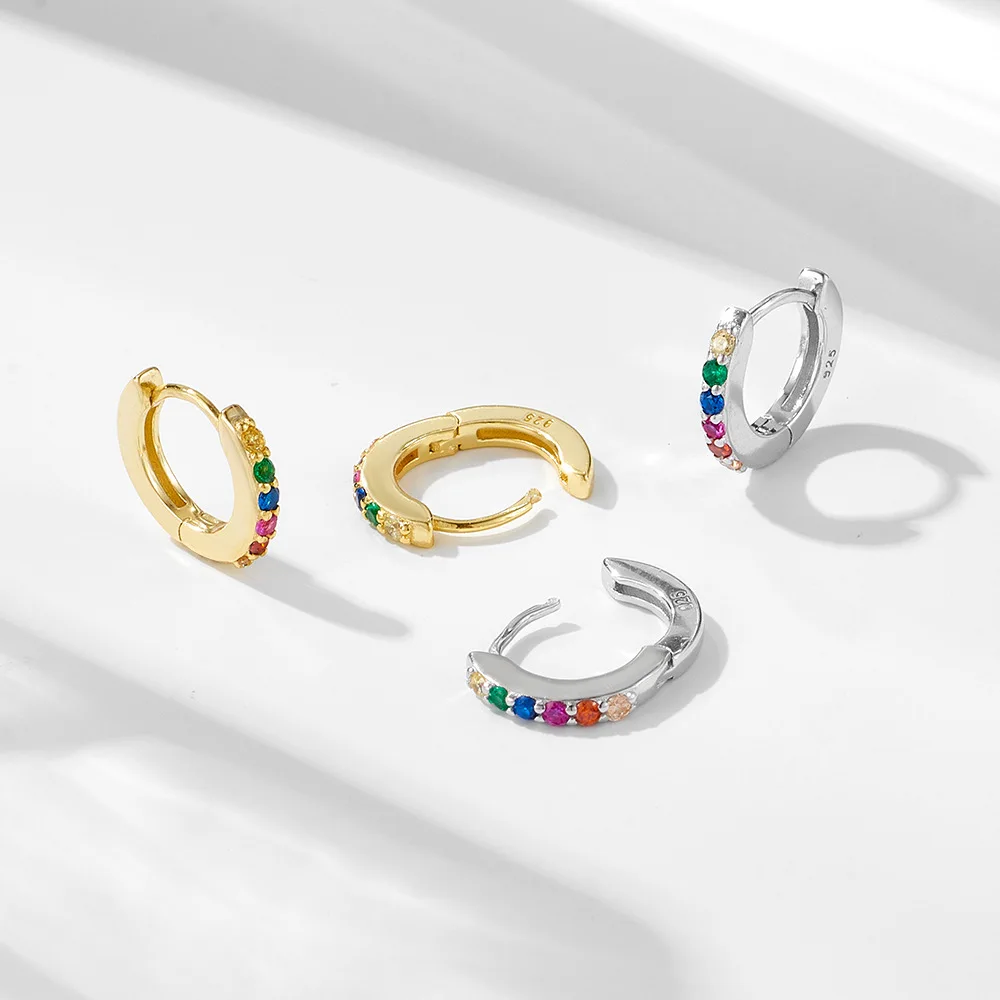 Aros de circonita de colores con microincrustaciones de plata de ley S925, Clips para las orejas de lujo para mujer, únicos, ligeros y redondos, europeos y americanos