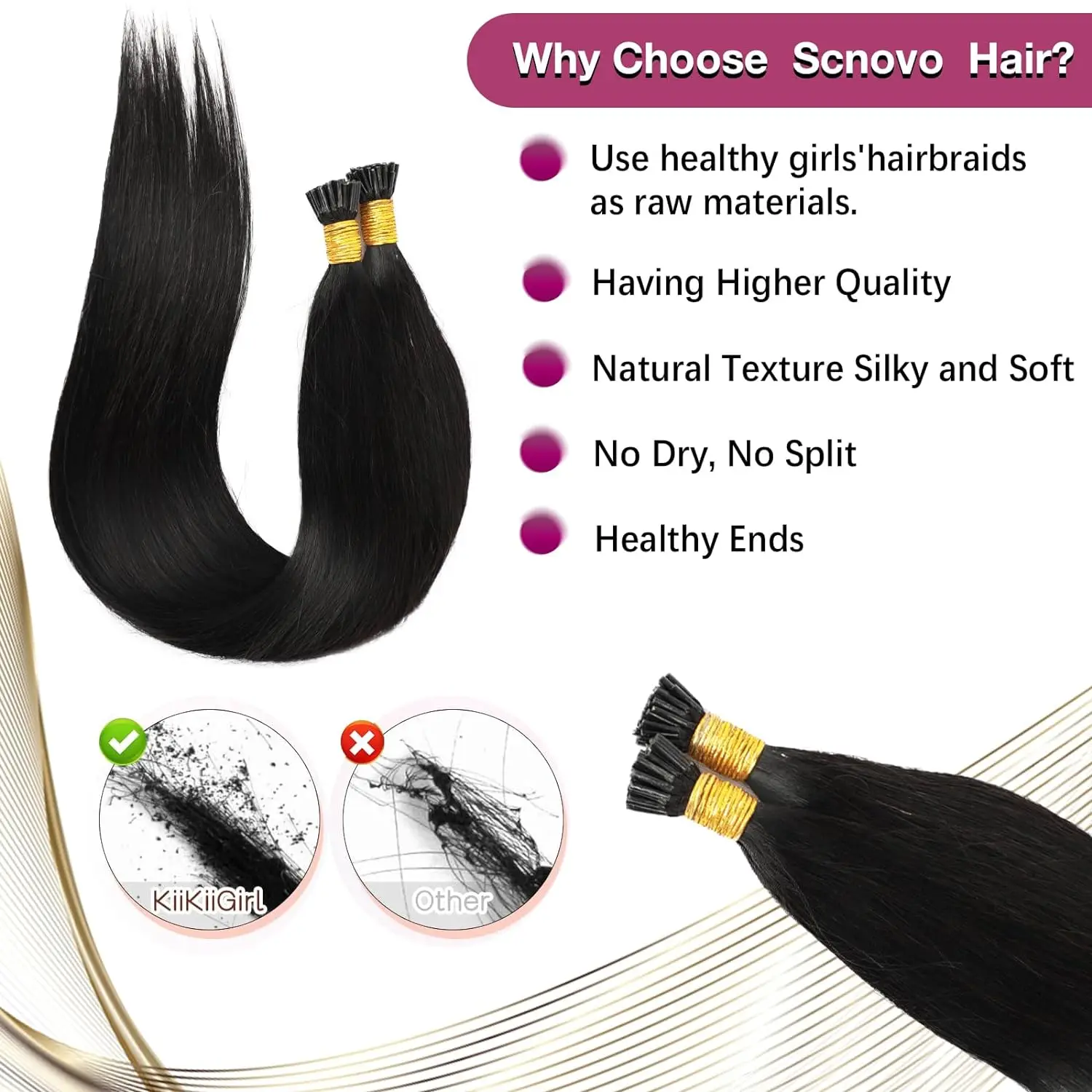 50G/Pack I Tip Hair Extensions Human Hair Pre Bonded Hair Extensions Straight Hair Extensions For Women 100% Human Hair