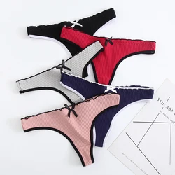 Women's Sexy Low Waist Thongs Bow G String Solid Color Panties Cotton Comfortable Panties Woman Lingerie Female Underwear Black