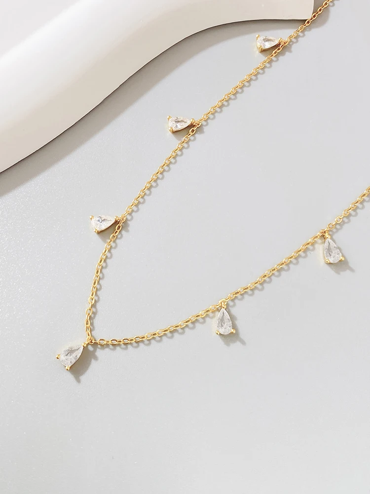 

925 Sterling Silver Simple Multicolor Water Drop Zircon Tassel Necklace For Women Anniversary Party High Quality Fine Jewelry