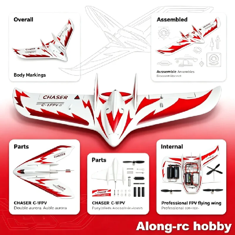 Along‑Rc Hobby C1 Chaser Fpv Flying Wing 1.2m Epo Foam Airplane Rc Glider Model Remote‑Control Fixed‑Wing Aircraft For Fpv Pilot