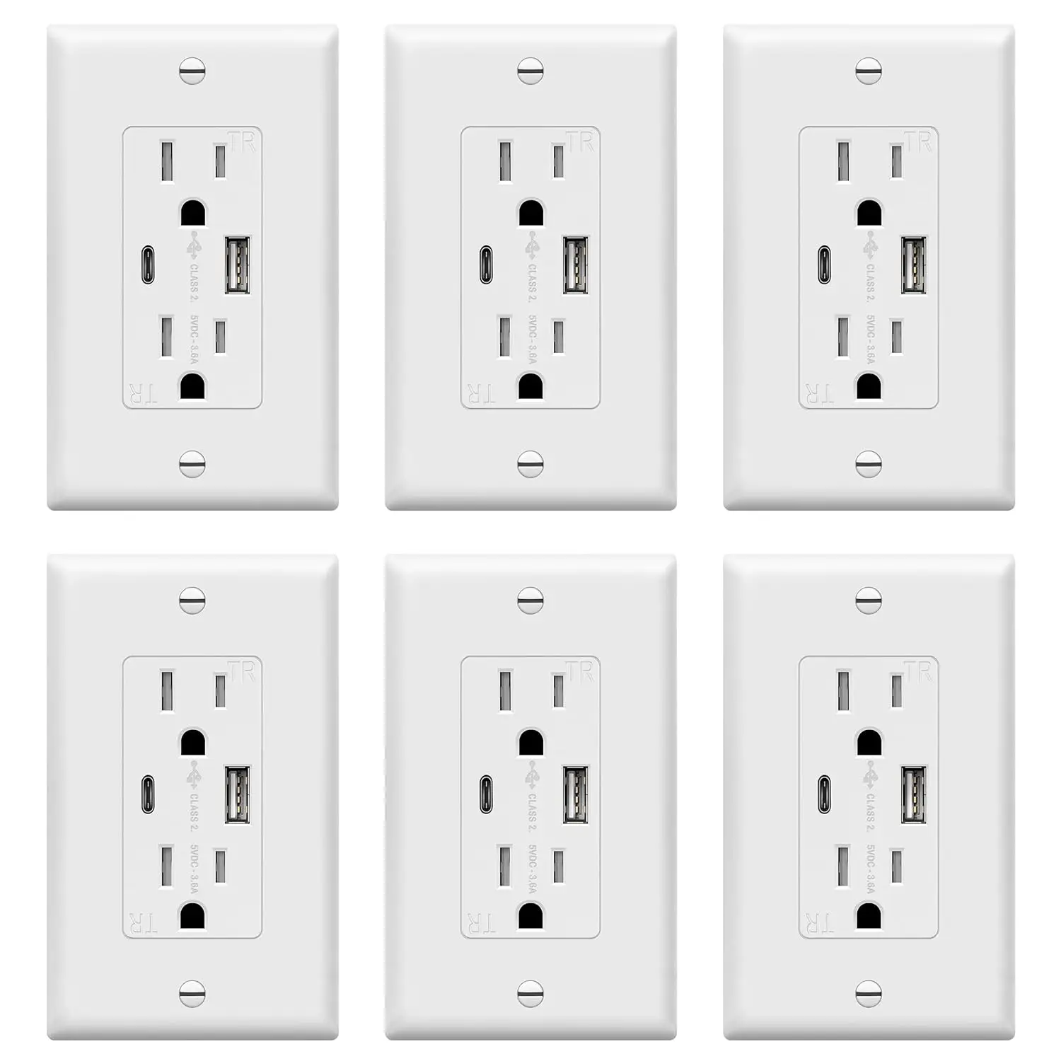 USB Outlet, Type C & Type A USB Wall Charger Outlet, 15 Amp TR Receptacle Plug, Charging Power Outlet with USB Ports