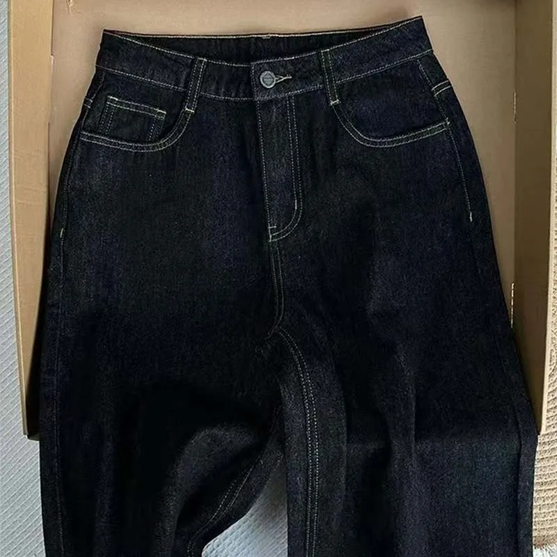 레트로 레오파드 프린트 여성용 청바지 가을 패션 와이드 레그 팬츠 Y2K 걸 하이웨이스트 루즈 스트레이트 팬츠 캐주얼 데님 바지