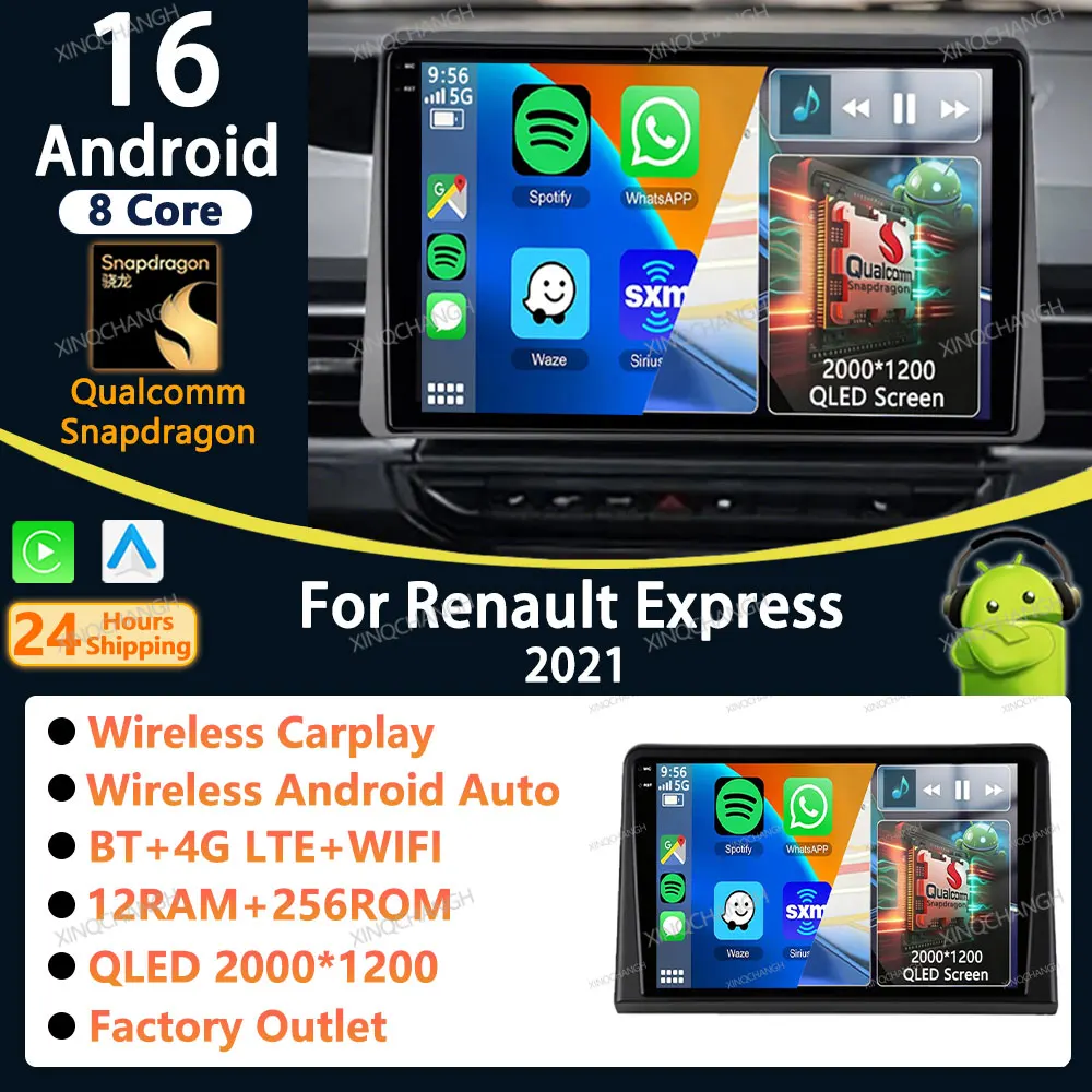 Android 16 Car Radio Carplay Auto For Renault Express 2021 Accessories 2 DIN Fascia Panel Head Unit Audio Stereo Player Video