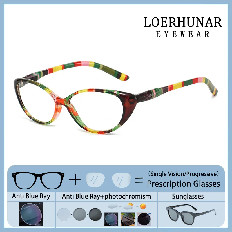 

Fashion Brand Design Cat Eye Print Frame Prescription Glasses Reading Eyewear Women Optical Photochromic Anti Blue Ray Nearsight