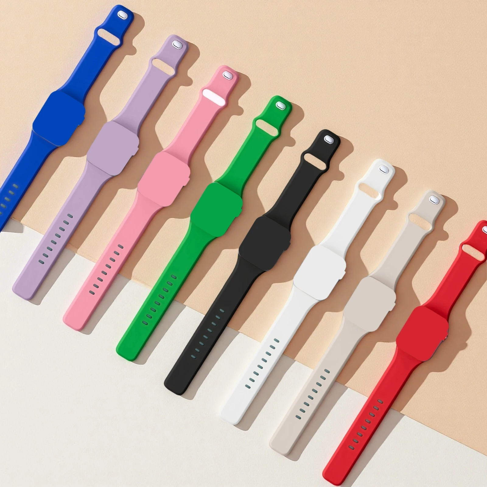 حزام ساعة سيليكون 5 شرائط - أنيق وجيد التهوية، متوافق مع Apple Watch Series 10، 9، 8، 7، 6، SE، SE2، Ultra 2-