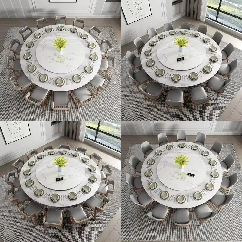 Nordic Marble Round Dining Table Solid Wood 10 Seater Large Villa Restaurant Furniture Set