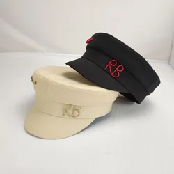 Designer RB Letter Military Cap Spring Summer Travel Newsboy Caps Fashion Women Streetwear Flat Top Sailor Hat Lady Navy Hats