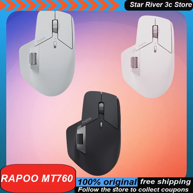 Rapoo Mt760 Wireless Mouse Aluminum Alloy Roller Bluetooth 3mode Ergonomics Long Endurance 11keys Laptop Customized Gaming Mouse